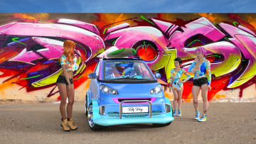 Картинка 3д+графика люди-авто мото+ people-+car+ +moto фон девушки взгляд