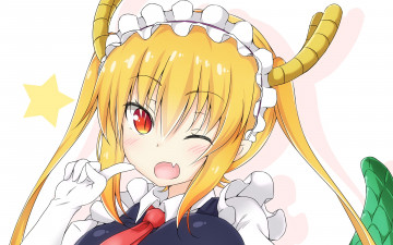 обоя miss kobayashi`s dragon maid, аниме, фон, взгляд, девушка