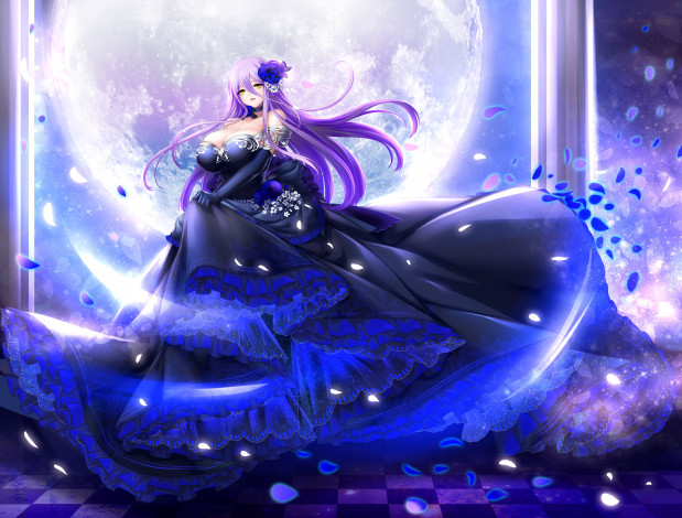 Обои картинки фото аниме, магия,  колдовство,  halloween, девушка, платье, взгляд, фон