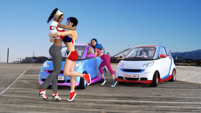 Обои картинки фото 3д графика, люди-авто, мото , people- car ,  moto, взгляд, девушки, фон