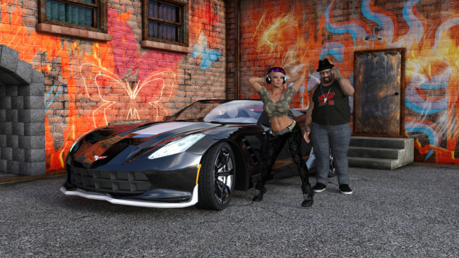 Обои картинки фото 3д графика, люди-авто, мото , people- car ,  moto, взгляд, фон, девушка