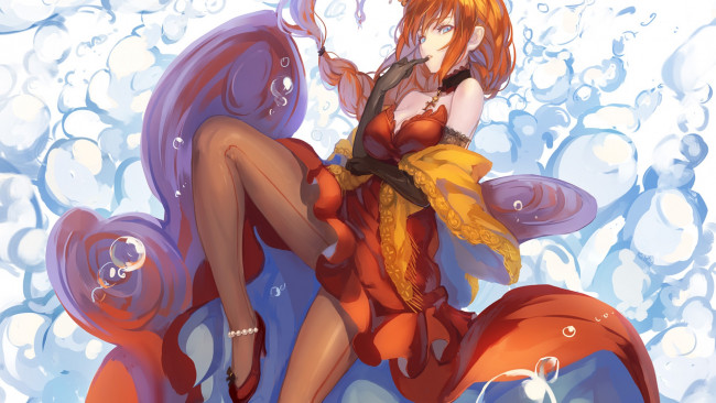 Обои картинки фото аниме, unknown,  другое, взгляд, фон, девушка