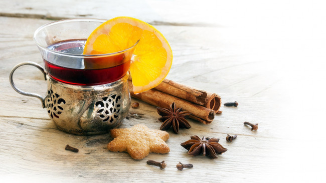 Обои картинки фото еда, напитки,  Чай, корица, гвоздика, бадьян, чай, лимон