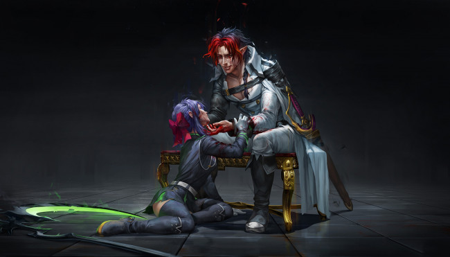 Обои картинки фото аниме, owari no seraph, меч, униформа, мужчина, девушка