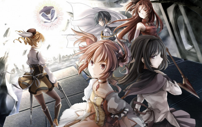 Обои картинки фото аниме, unknown,  другое, девочки, ветер, волшебницы