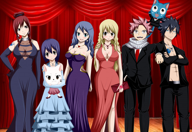 Обои картинки фото аниме, fairy tail, tatoo, mahou, happy, juvia, dragon, slayer, erza, oppai, natsu, fairy, tail, japanese, wendy, lucy, grey, by, hectorponce98, premiere