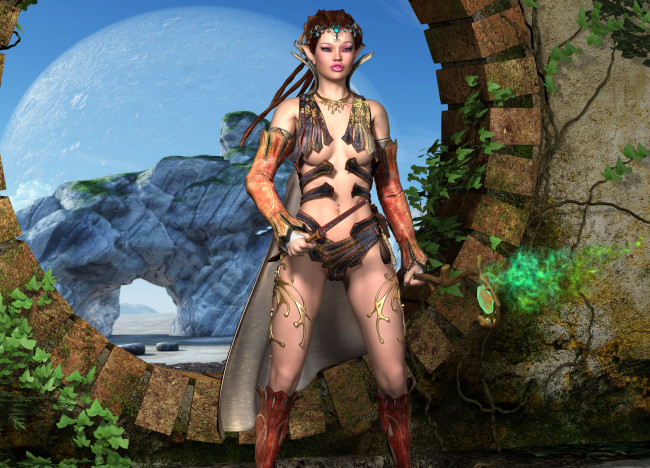 Обои картинки фото 3д графика, эльфы , elves, взгляд, девушка, фон, униформа