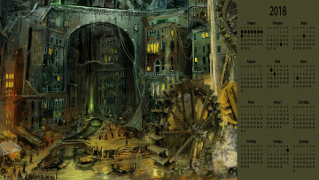 Картинка календари фэнтези город здание лодка водоем