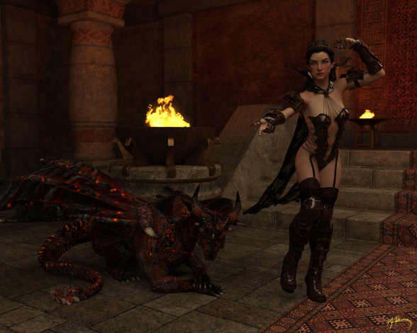 Обои картинки фото 3д графика, фантазия , fantasy, девушка, взгляд, фон, демон