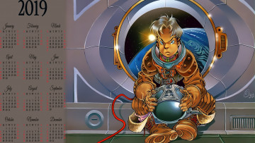 Картинка календари фэнтези космонавт парень шлем скафандр