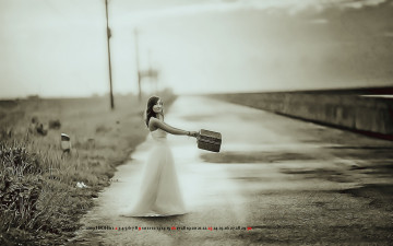 Картинка календари компьютерный+дизайн дорога чемодан девушка азиатка