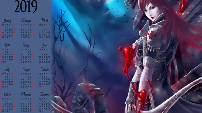 Обои картинки фото календари, фэнтези, кровь, девушка