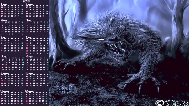 Обои картинки фото календари, фэнтези, лес, монстр, существо, природа