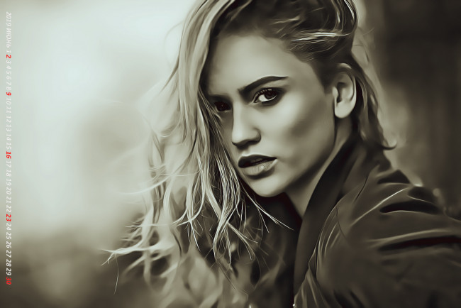 Обои картинки фото календари, компьютерный дизайн, лицо, взгляд, девушка