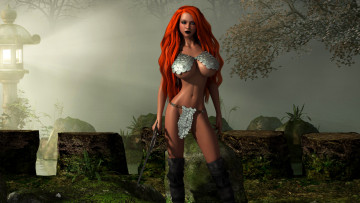 Картинка 3д+графика фантазия+ fantasy девушка фон униформа взгляд меч