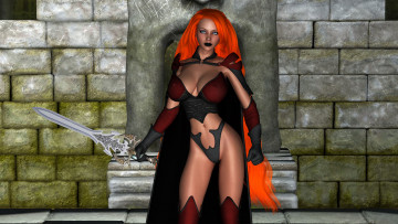 Картинка 3д+графика фантазия+ fantasy девушка фон взгляд униформа меч