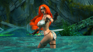 Картинка 3д+графика фантазия+ fantasy девушка фон взгляд униформа меч