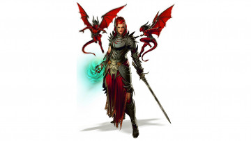 Картинка фэнтези красавицы+и+чудовища девушка фон взгляд униформа магия демон меч