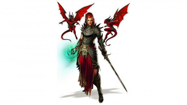 Обои картинки фото фэнтези, красавицы и чудовища, девушка, фон, взгляд, униформа, магия, демон, меч