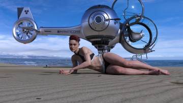 Картинка 3д+графика люди+ people девушка фон взгляд купальник море вертолет