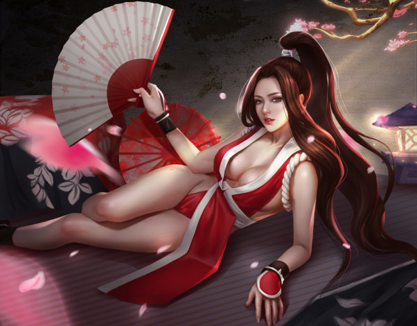 Обои картинки фото the king of fighters, видео игры,  evolution, девушка, фон, взгляд, кимоно, веер