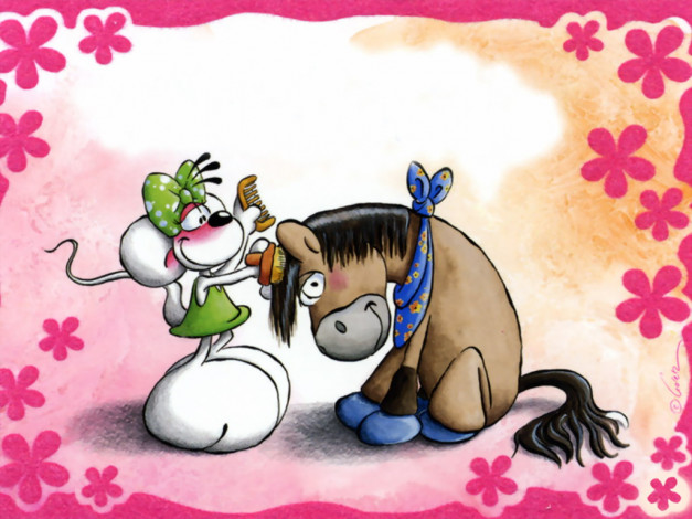 Обои картинки фото рисованные, животные, осел, мышь