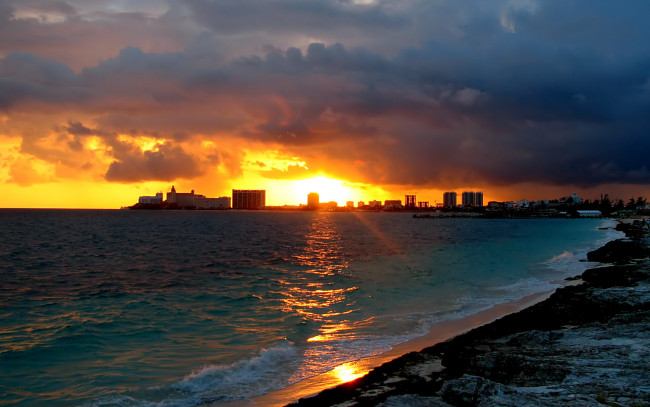 Обои картинки фото города, пейзажи, море, закат