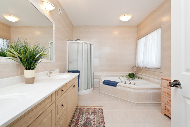 Обои картинки фото интерьер, ванная, туалетная, комнаты, ванна, душ, цветы