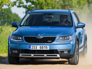 обоя автомобили, skoda, 5e, scout, 2014г, синий, octavia