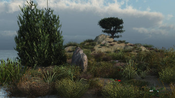 Картинка 3д+графика люди+ people деревья холм