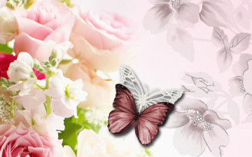 Картинка векторная+графика животные бабочка цветы фон