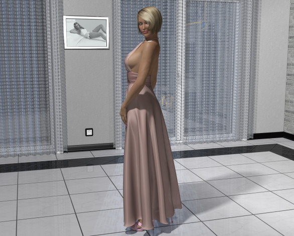 Обои картинки фото 3д графика, люди , people, взгляд, девушка, платье