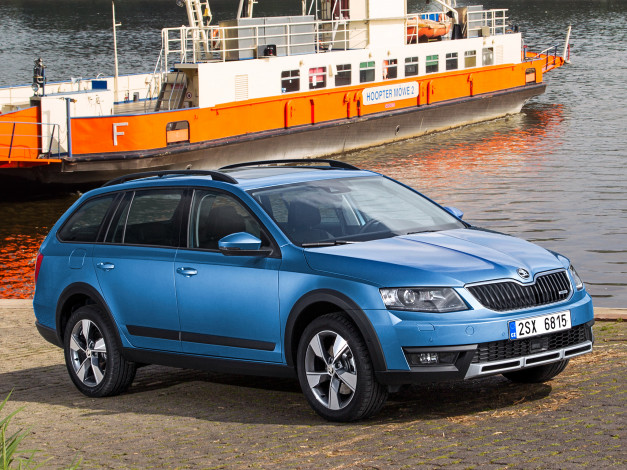 Обои картинки фото автомобили, skoda, синий, 2014г, 5e, scout, octavia