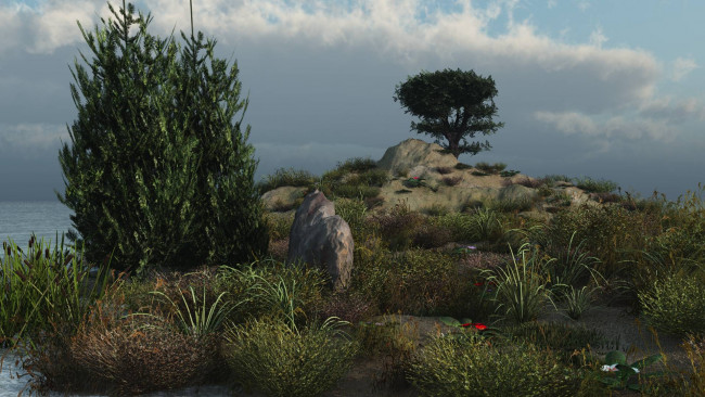 Обои картинки фото 3д графика, люди , people, деревья, холм