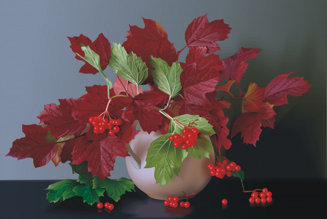 Обои картинки фото рисованные, живопись, калина