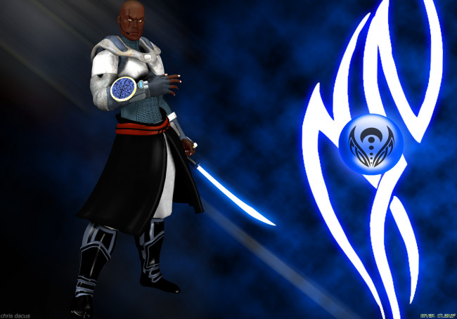 Обои картинки фото 3д графика, фантазия , fantasy, мужчина, поза, взгляд, меч