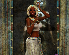 обоя 3д графика, история , history, египтянка, фон, взгляд, девушка