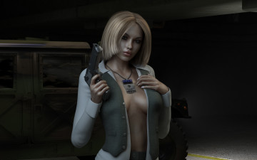 Картинка 3д+графика люди+ people оружие фон взгляд девушка