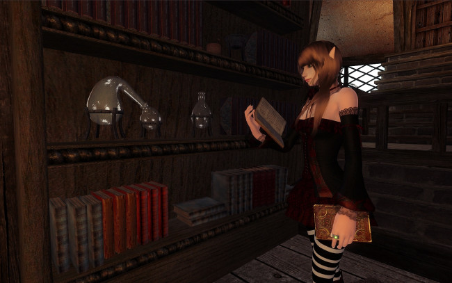 Обои картинки фото 3д графика, эльфы , elves, книги, взгляд, фон, эльфийка