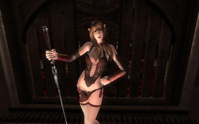 Обои картинки фото 3д графика, эльфы , elves, взгляд, эльфийка, оружие, фон