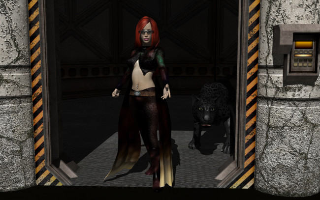 Обои картинки фото 3д графика, люди , people, рыжая, фон, взгляд, девушка