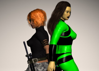 Картинка 3д+графика фантазия+ fantasy оружие девушки взгляд фон