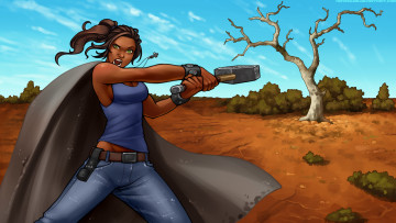 Картинка рисованное комиксы природа молот взгляд фон девушка плащ