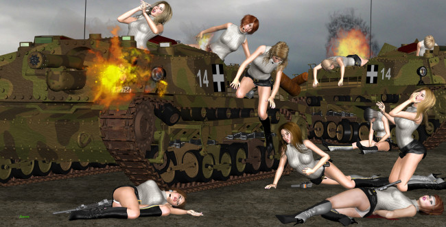 Обои картинки фото 3д графика, фантазия , fantasy, фон, взгляд, девушки, кровь, оружие