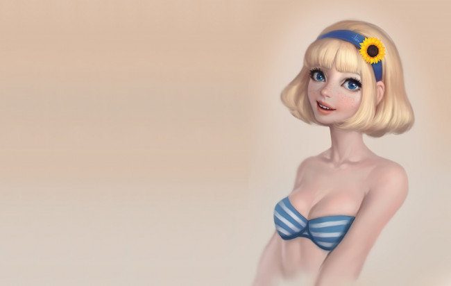 Обои картинки фото рисованное, люди, купальник, девушка, лето