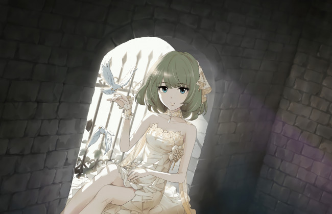 Обои картинки фото аниме, idolm@ster, фон, взгляд, девушка