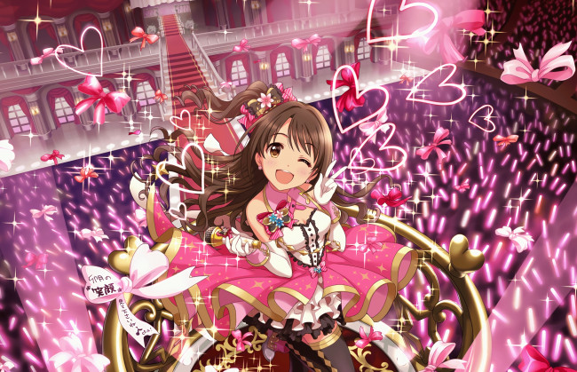 Обои картинки фото аниме, idolm@ster, фон, взгляд, девушка