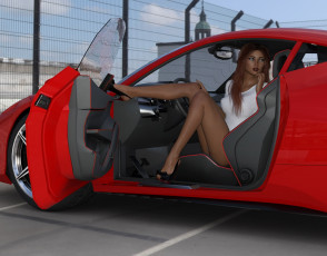 Картинка 3д+графика люди-авто мото+ people-+car+ +moto взгляд девушка автомобиль фон