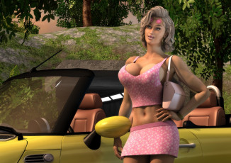 Картинка 3д+графика люди-авто мото+ people-+car+ +moto фон взгляд девушка