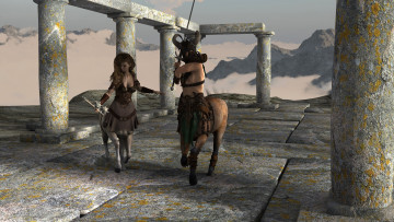 Картинка 3д+графика существа+ creatures centaur фон взгляд девушка